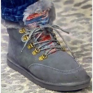 Lamo Women’s water resistant, grey cow suede, lace up boots; sz 7 NWOT